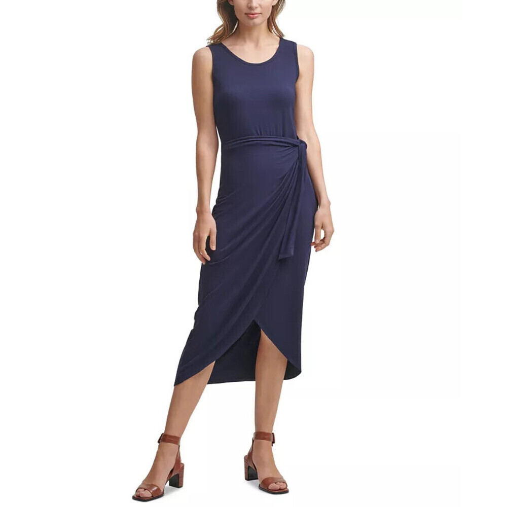 Calvin Klein Women's Solid Wrap Sleeveless Maxi Dress Black Size 8 $140